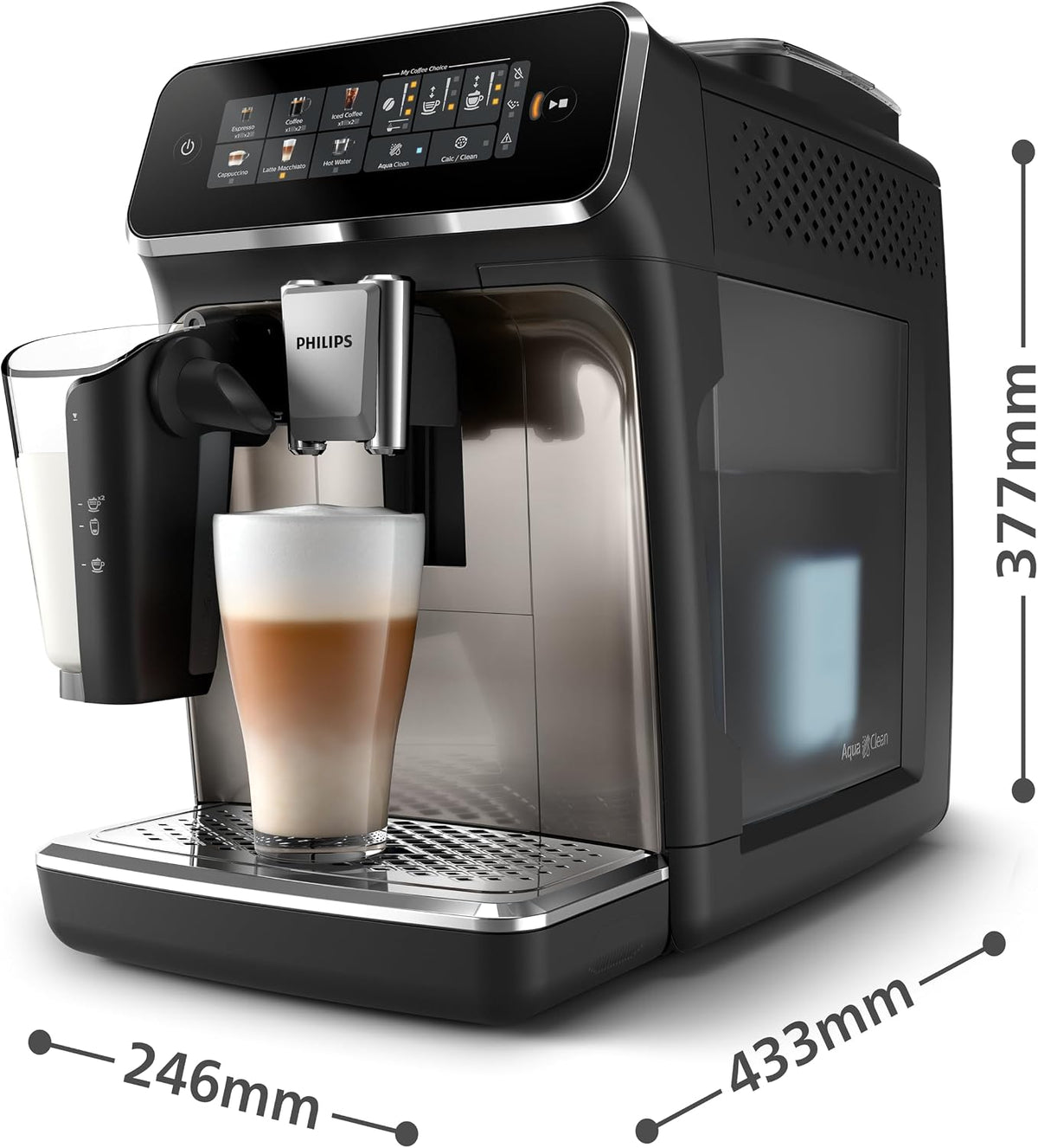 Philips EP3347/90 Series 3300 Espresso Machine, 1500W, LatteGo — Black Chrome