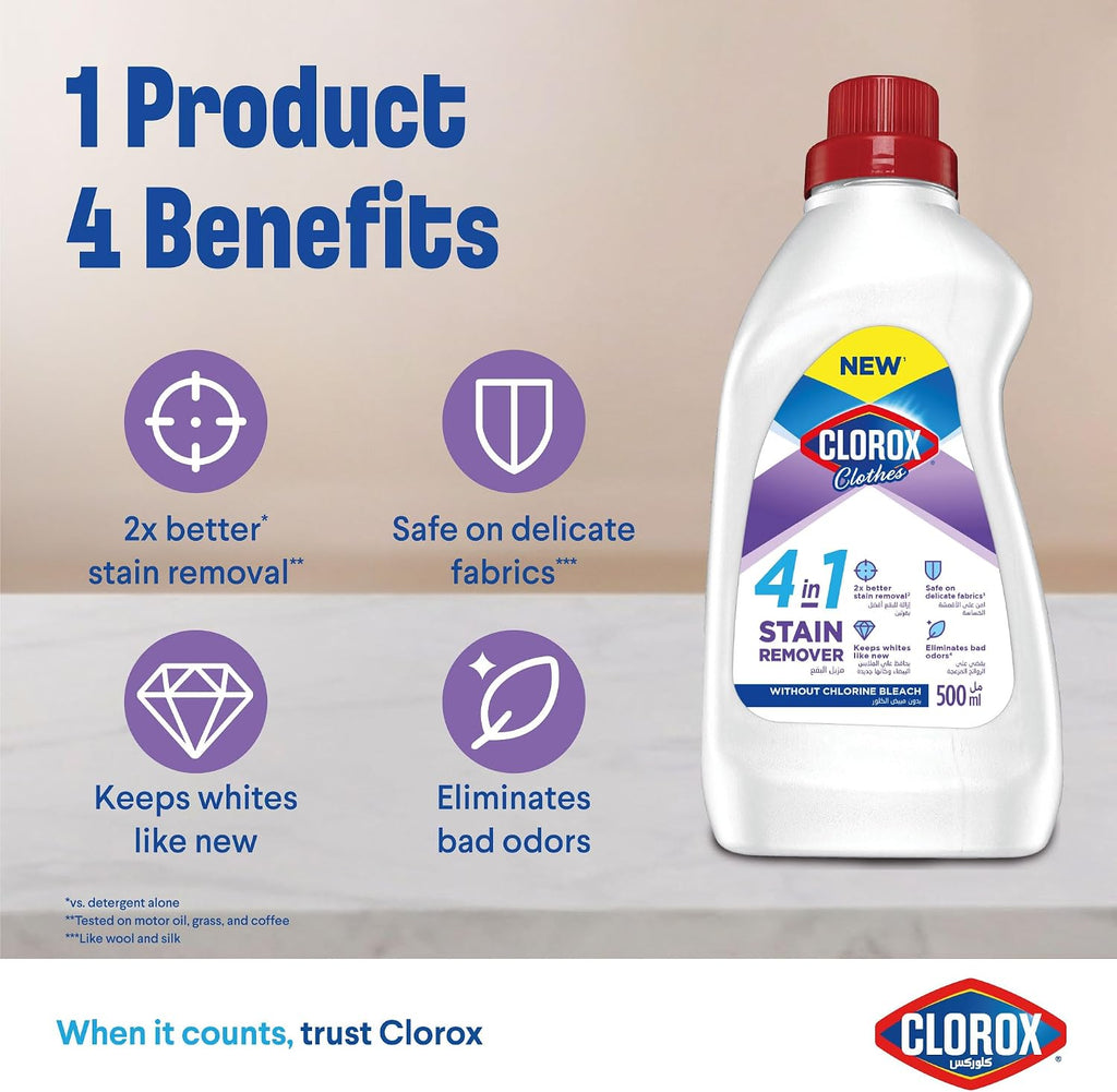 Clorox for Clothes 4in1 Stain Remover, 500ml, Clorox For White Clothes Without Chlorine Bleach, Safe on Delicate Fabrics — additional view 3
