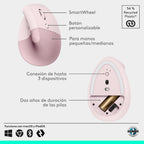 Logitech Lift Vertical Wireless Mouse — Rose