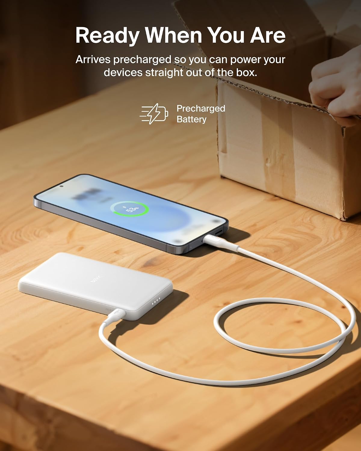 Belkin BoostCharge 5000mAh Slim Magnetic Power Bank with USB C Port - White