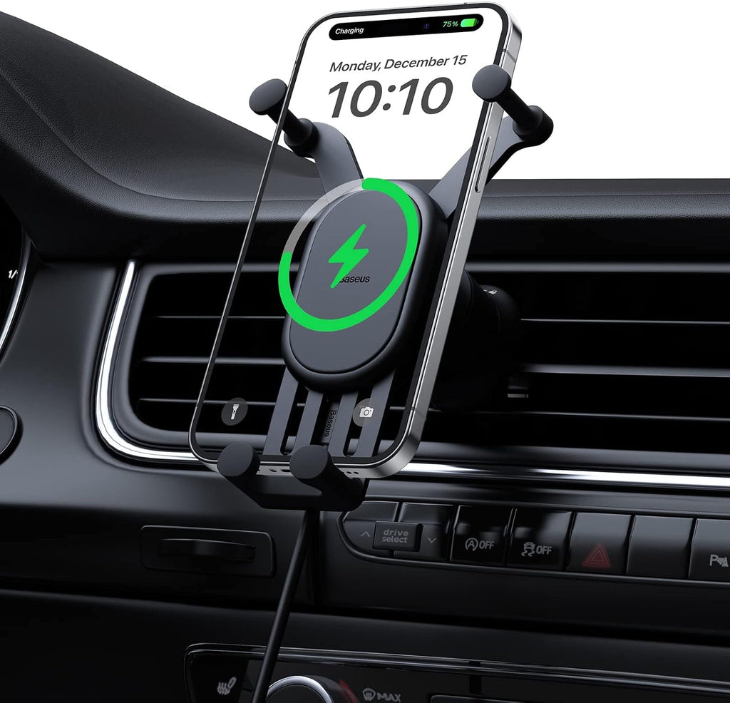 Baseus Stable Gravitational 15W Wireless Car Charger, Rotatable Phone Holder for Air Vent, Car Phone Mount — Wireless-Auto Lock (SG) — Black