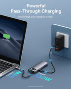 Baseus USB C Hub 7 in 1 Adapter with 4K @ 60Hz HDMI, 100W PD, 3 USB-A 3.0 5Gbps, SD/TF Card Reader, USB Docking Station — Silver