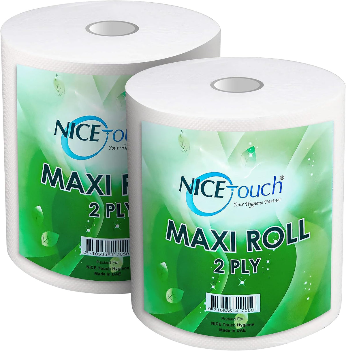 Nice Touch 2-Ply Kitchen Paper Towel Tissue Rolls, 600 Sheets per Roll, 2 Maxi Rolls, 500g Each, Diamond Embossed, High Absorbency & Ultra-Soft Texture — front product image