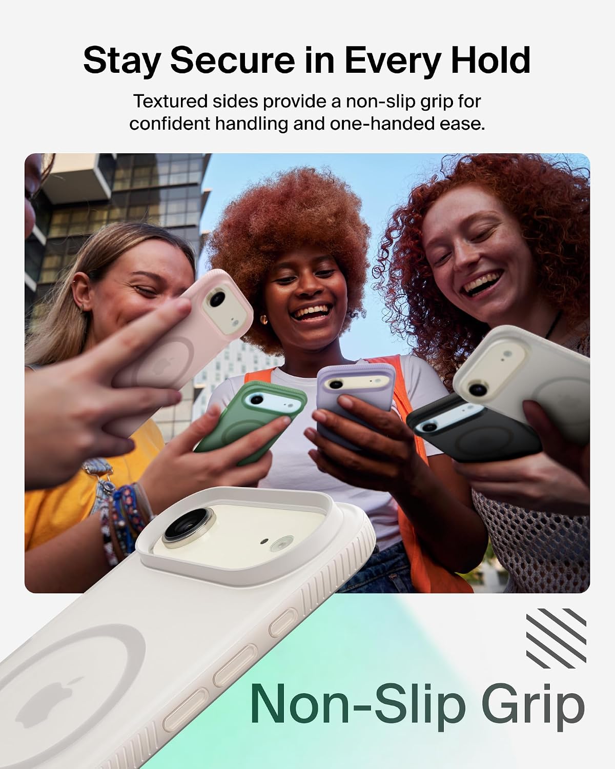 Belkin SheerForce Grip MagSafe Compatible iPhone Air Case with Slim Design & Anti-Slip Side Lines - Magnetic, Transparent, & Shockproof Protective iPhone Case - Sand