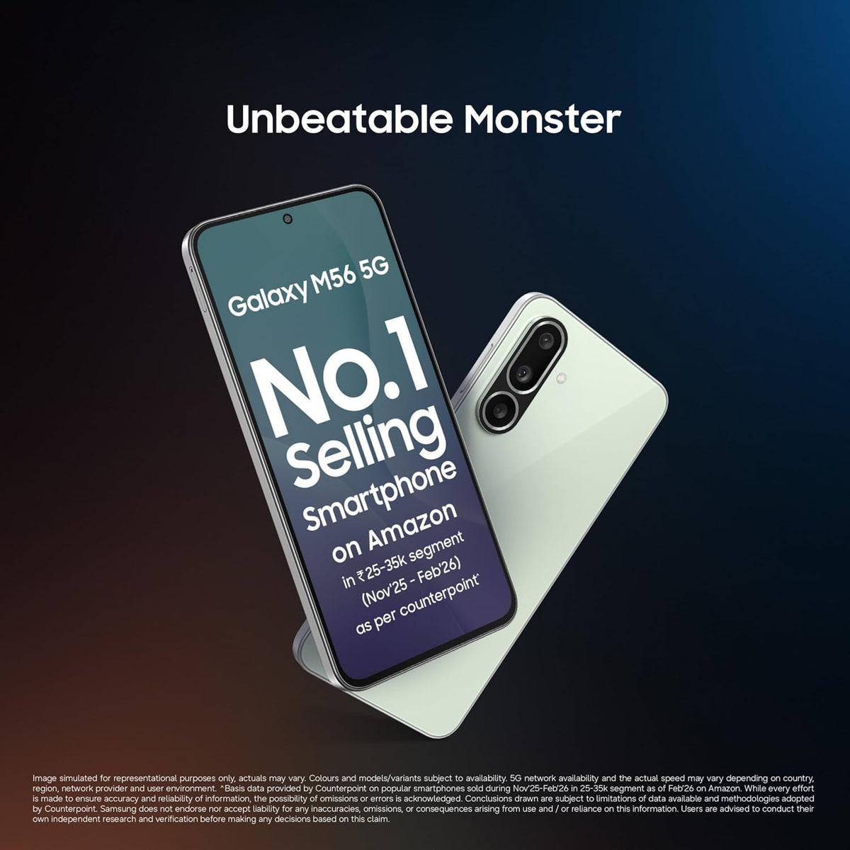 Samsung Galaxy M56 5G Mobile (Light Green, 8GB RAM, 128GB Storage) | Segment's Slimmest | Gorilla Glass Victus+ | 10 Bit HDR Video | 50MP Camera | AI | Vapour Cooling Chamber | Lag-free Gaming