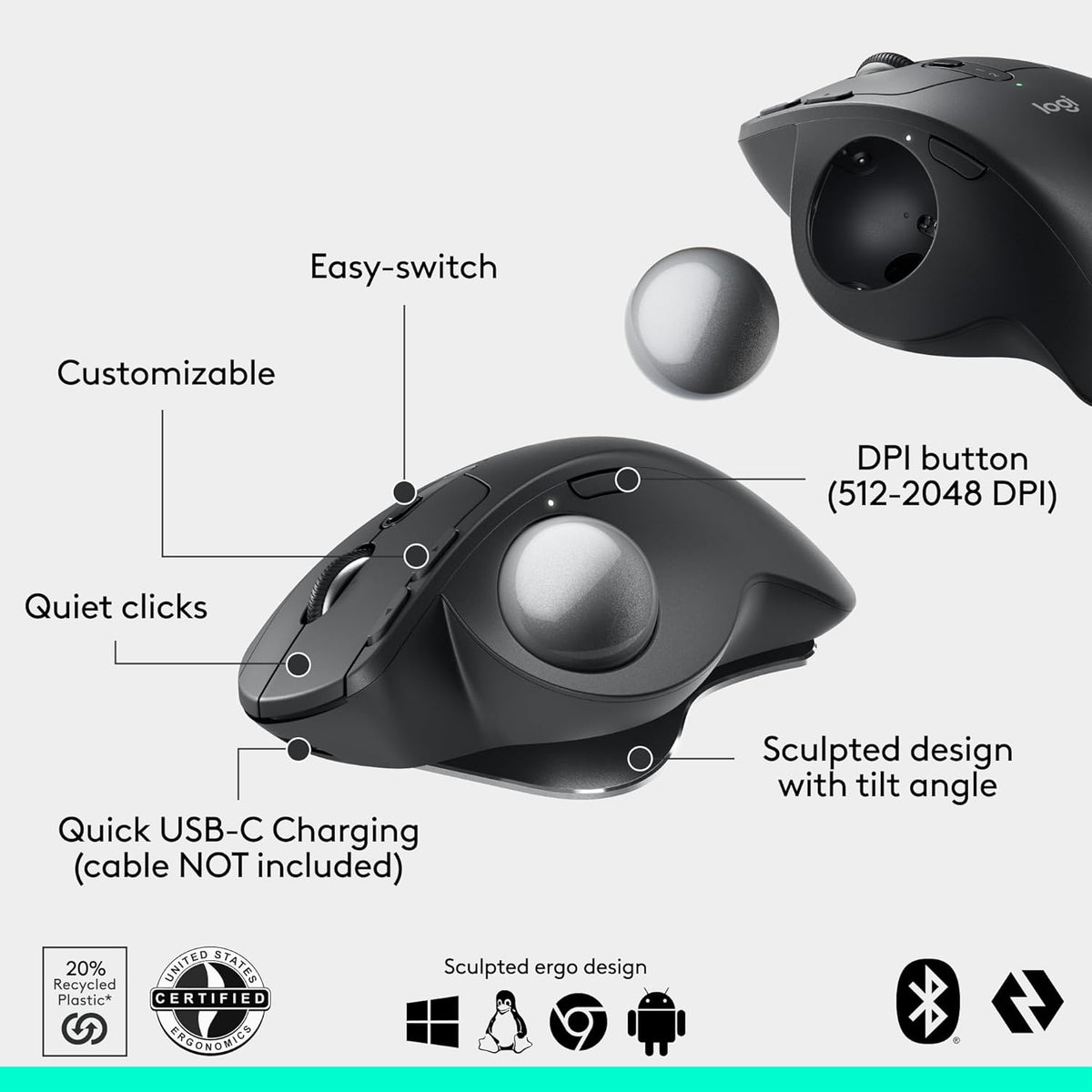 Logitech MX ERGO S Wireless Mouse — Graphite