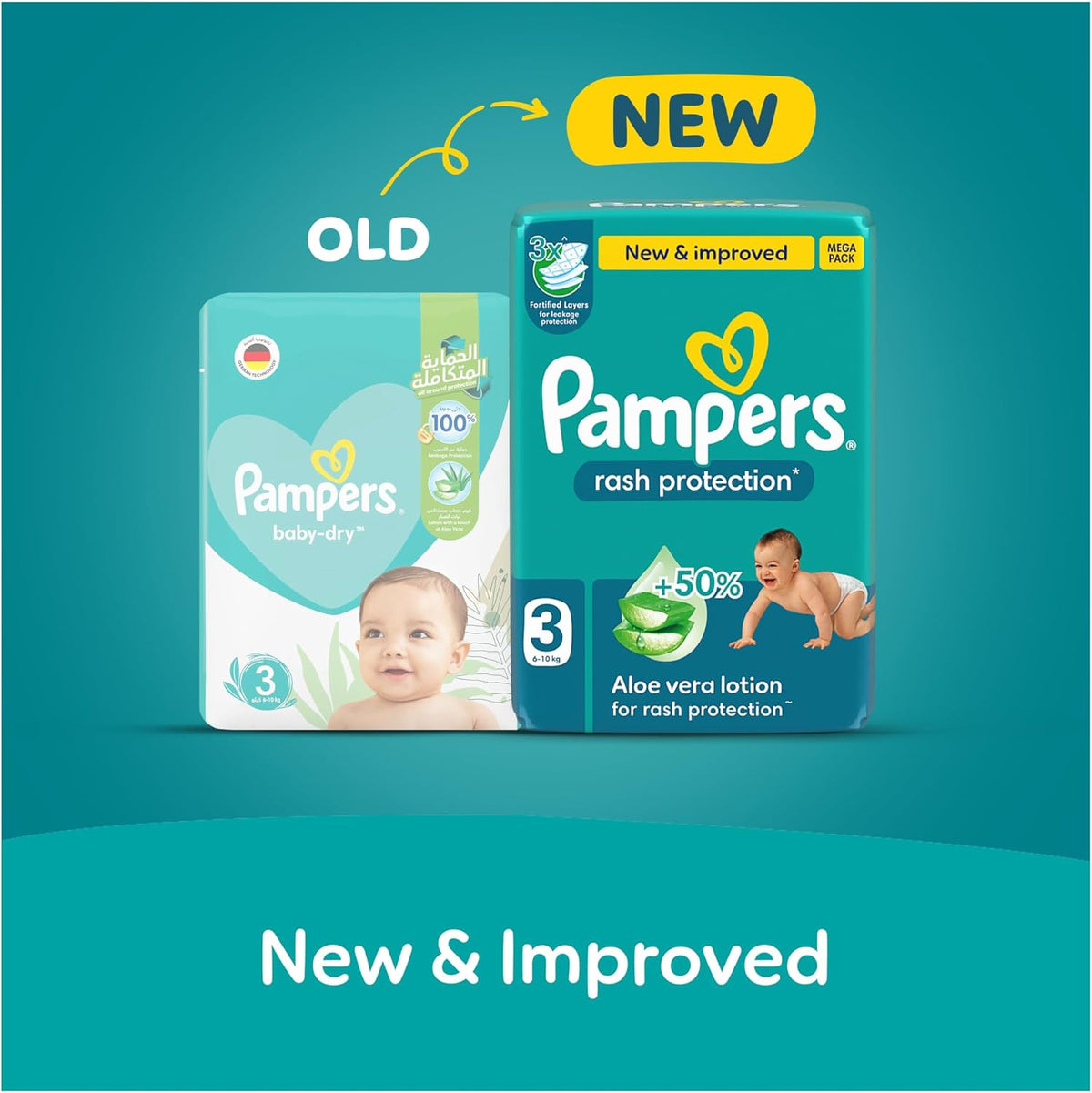 Pampers Rash Protection Aloe Taped Diapers, 6-10kg, Size 3, Box 228 Count