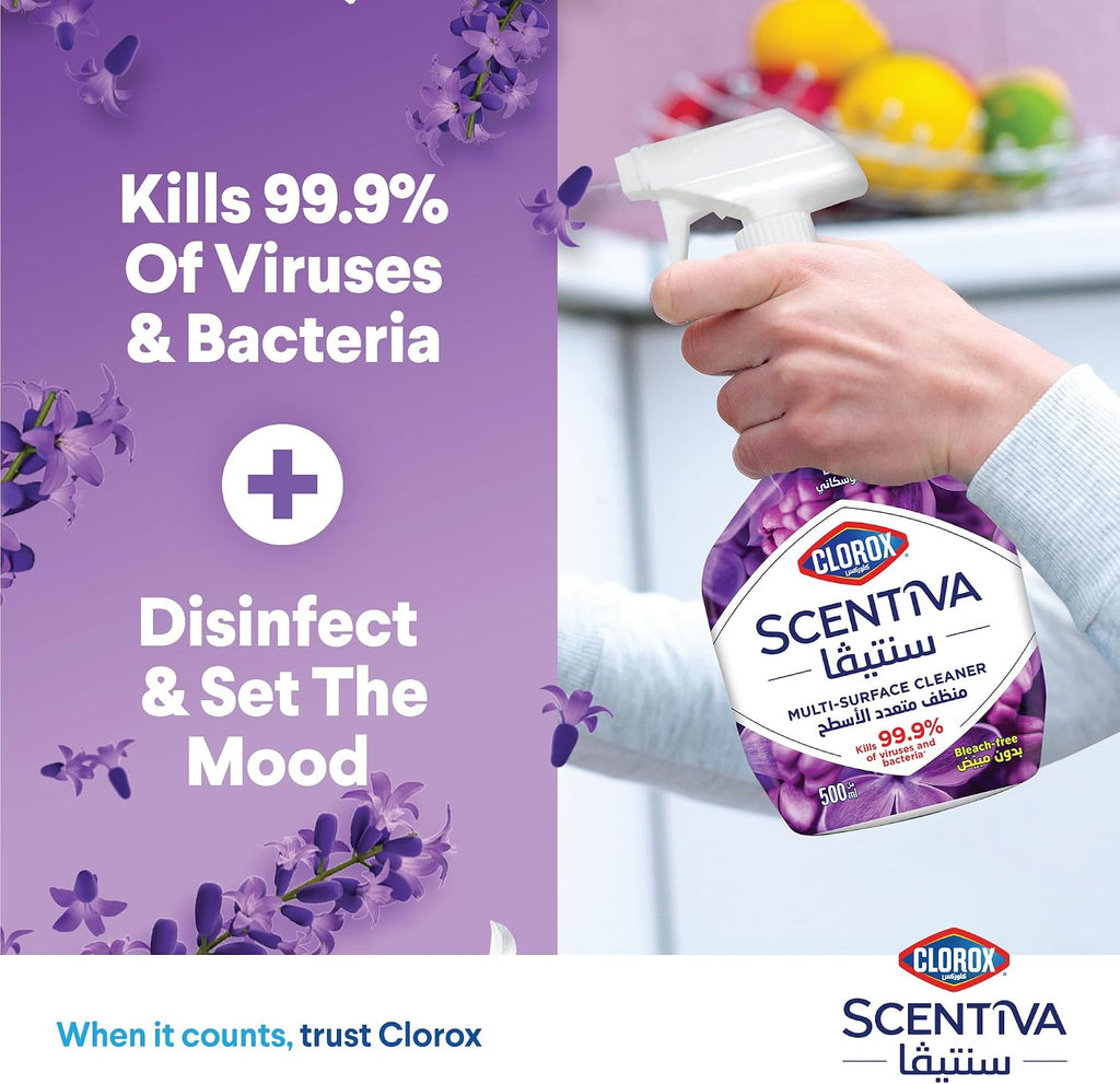 Clorox Scentiva Multi Surface Spray Cleaner 500ml, Tuscan Lavender, Bleach Free, Kills 99.9% of Viruses and Bacteria — additional view 3