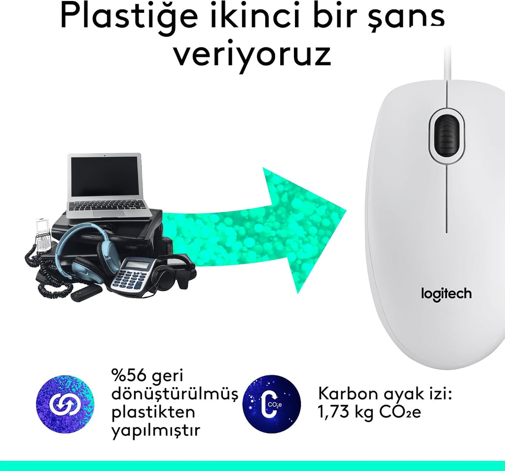 Logitech M100 Wired Mouse — White