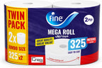 Fine Kitchen Paper Towel 2 Rolls, 325m X 1 ply, Fine Mega Roll, Sterilized Tissues For Germ Protection — front product image