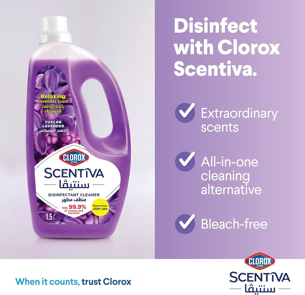 Clorox Scentiva Disinfectant Floor Cleaner 1.5L, Tuscan Lavender, Kills 99.9% of Viruses and Bacteria, Bleach Free — additional view 5
