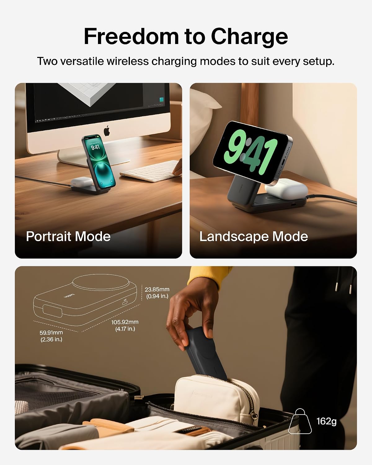 Belkin UltraCharge 2-in-1 Wireless Charger 25W, Qi2.2 Certified MagSafe Compatible Charger, Charging Station for iPhone 17, Air, AirPods, Pixelsnap, Magnetic Stand with USB-C Port, 45W Adapter - Black