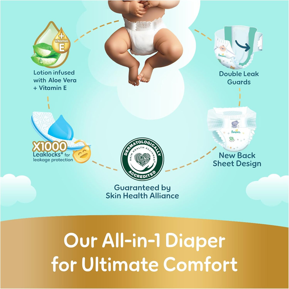 Pampers Ultimate Comfort Premium Taped Diapers 11-16kg Size 5 Box 186 Count