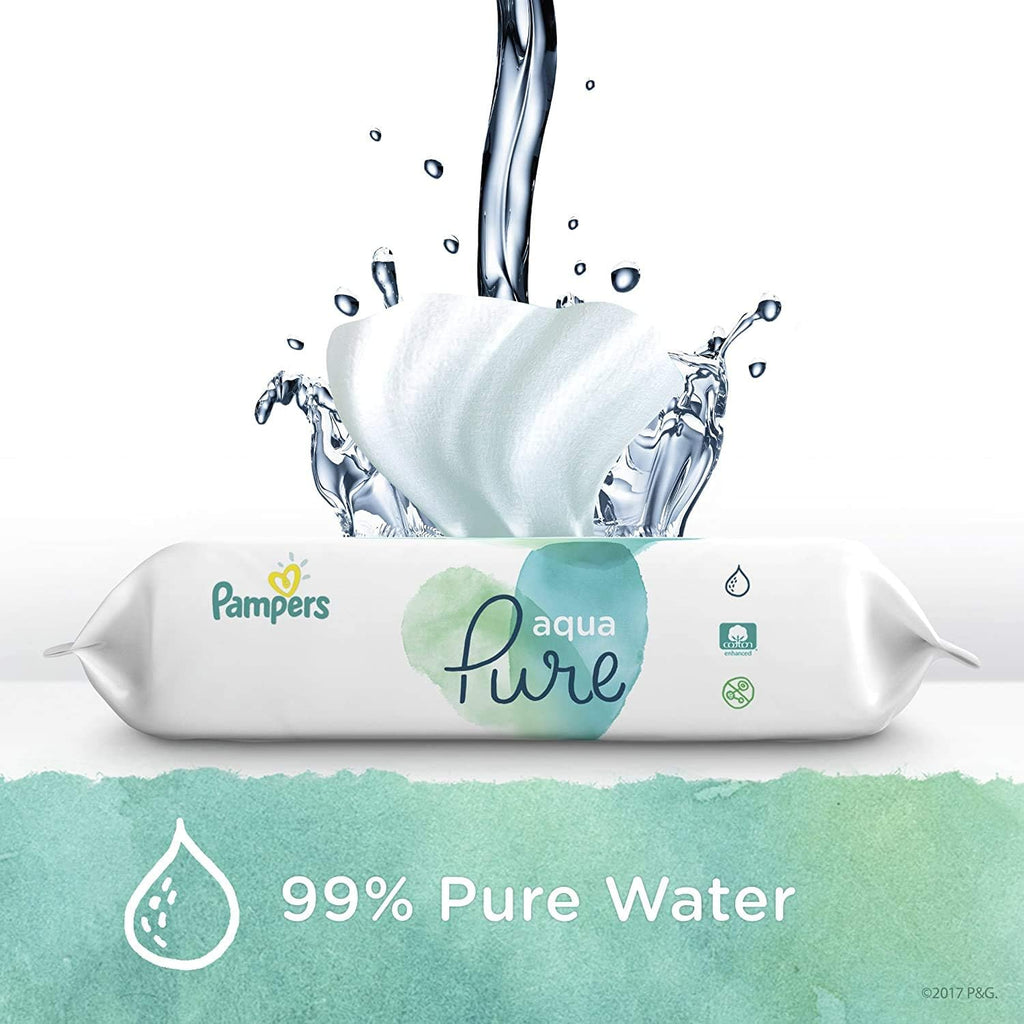Baby Wipes, Pampers Aqua Pure Sensitive Water Baby Diaper Wipes, Hypoallergenic and Unscented, 56 Count (Pack of 12)