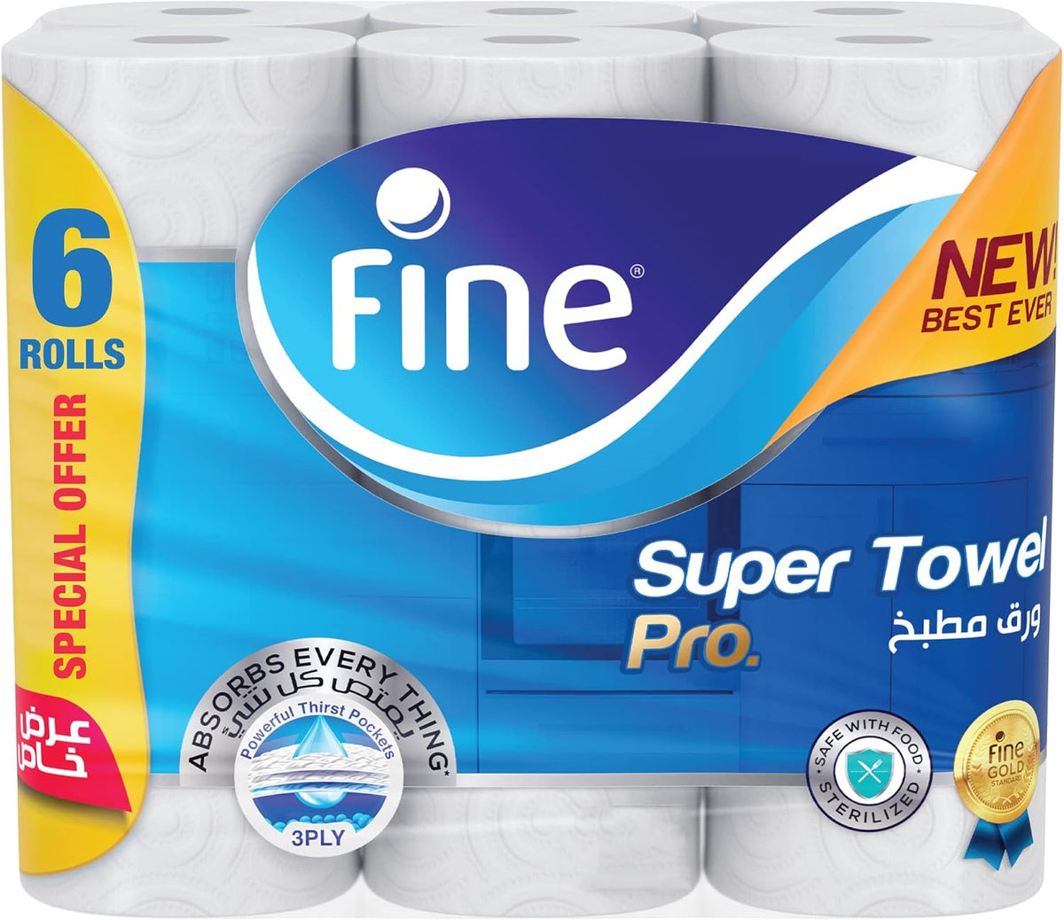 Fine Super Towel Pro, 3 Plies,Pack of 6 Rolls + Fine Deluxe Toilet Paper 3 Ply, 24 Rolls x 140 Sheets — additional view 3
