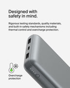 Belkin Portable Charger, USB C Power Bank 20000 mAh w/2 USB-A Ports, 15W w/A to C Cable - iPhone 17, Air, Pro, Pro Max, AirPods, Samsung Galaxy S25,iPad,Nintendo Switch 2,Google Pixel 10 – Space Gray