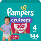 Pampers Diapers Size 4, 144 Count - Pull On Cruisers 360° Fit Disposable Baby Diapers with Stretchy Waistband, (Packaging & Prints May Vary)