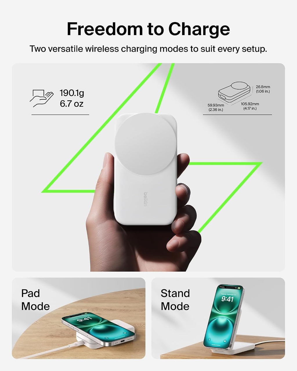 Belkin UltraCharge 3 in 1 Magnetic Wireless Charger with Qi2, 25W - White