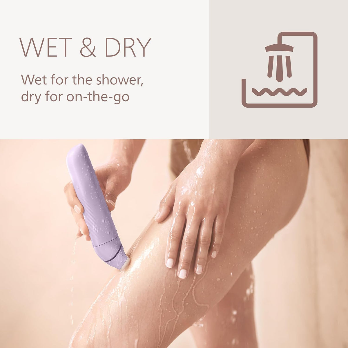 Philips Lady Shaver Series 8000 - Cordless Wet and Dry Shaver 3-Blade System, Flexible Shaver Head, LED Light for Body, Legs and Bikini, 100 Minutes Runtime, Model BRL149/00 — Purple