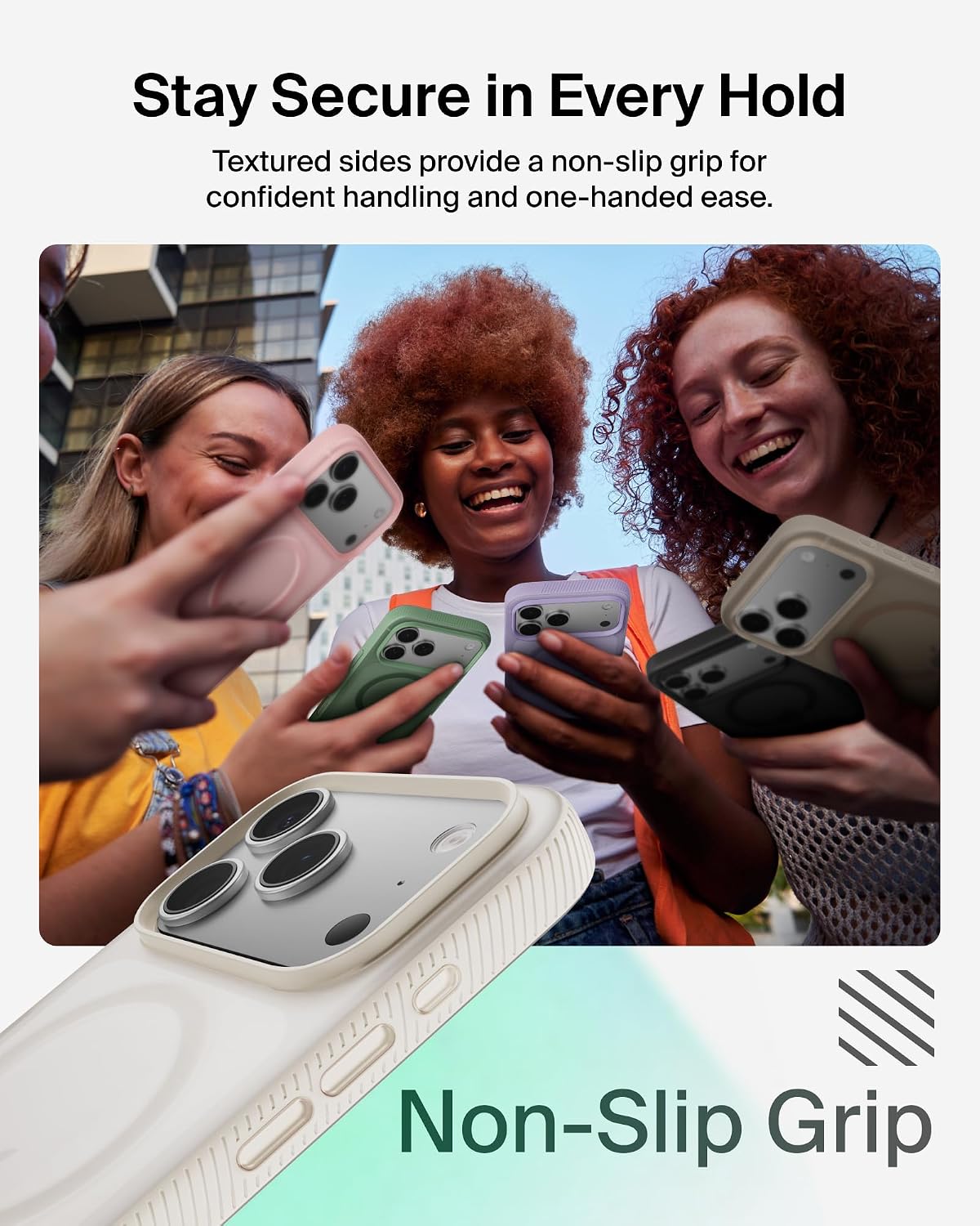 Belkin SheerForce Grip MagSafe Compatible iPhone 17 Pro Case with Slim Design & Anti-Slip Side Lines - Magnetic, Transparent, & Shockproof Protective iPhone Case - Sand