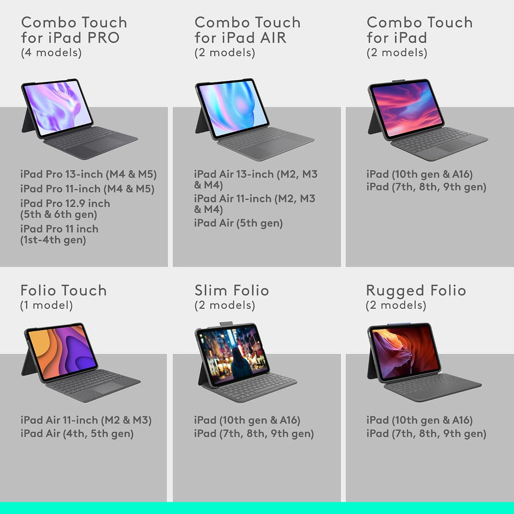 Logitech Combo Touch Keyboard Case for iPad Air 11-inch M2 / M3 / M4 and Air 5th Gen — Oxford Grey