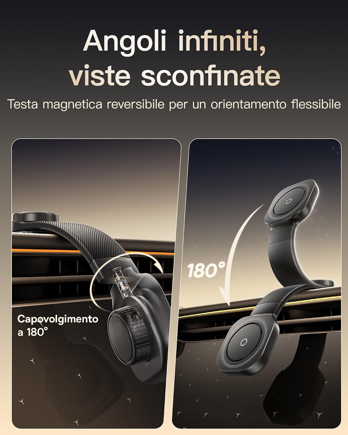 Baseus C03 Magnetic Car Phone Holder, 360° Adjustable Magsafe Car Phone Holder for Dashboards, Flexible Memory Alloy, Universal Car Holder — Black