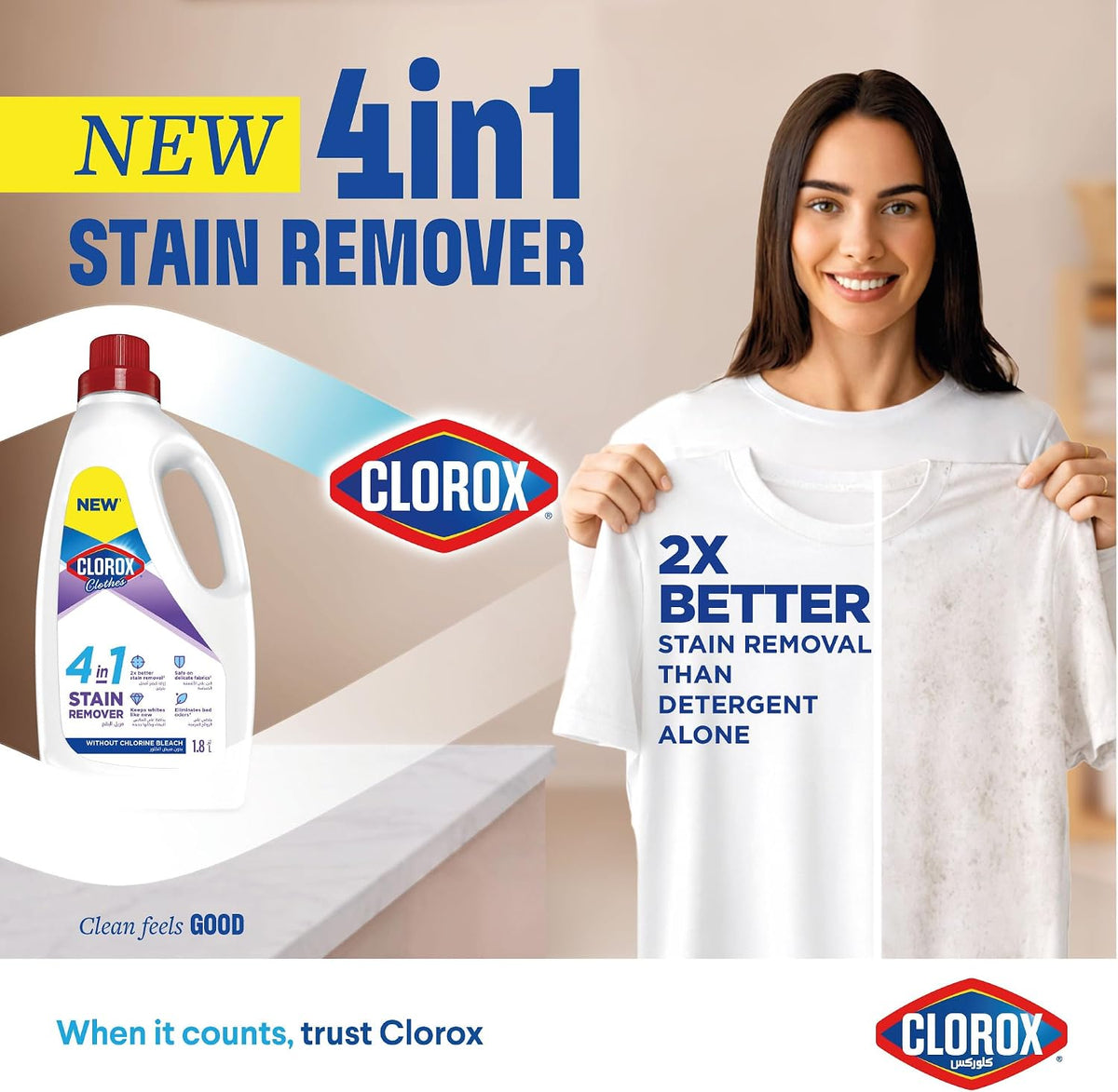 Clorox for Clothes 4in1 Stain Remover, 1.8L, Clorox For White Clothes Without Chlorine Bleach, Safe on Delicate Fabrics — additional view 2
