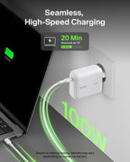 Belkin BoostCharge USB C Plug Charger 100W, GaN Compact and Foldable Plug Charger, Fast Charging for iPhone 17, Samsung Galaxy S26, Pixel 10, Tablet, MacBook - 1.5m USB C Cable Included - White