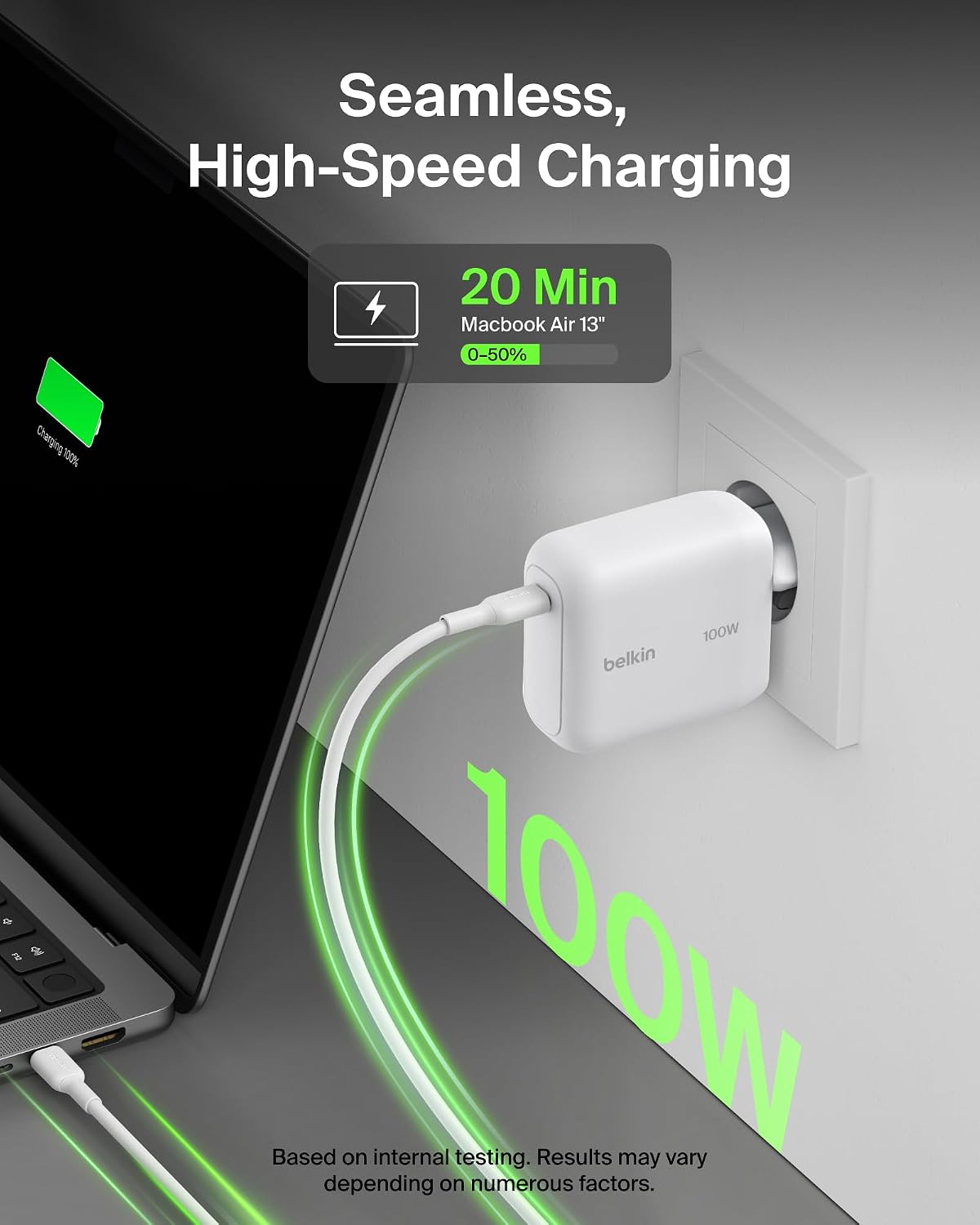Belkin BoostCharge USB C Plug Charger 100W, GaN Compact and Foldable Plug Charger, Fast Charging for iPhone 17, Samsung Galaxy S26, Pixel 10, Tablet, MacBook - 1.5m USB C Cable Included - White