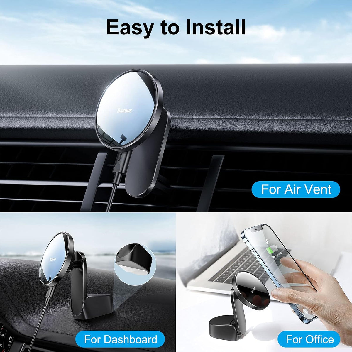 Baseus WXJN-01 Magnetic Car Wireless Charger 15W — Black