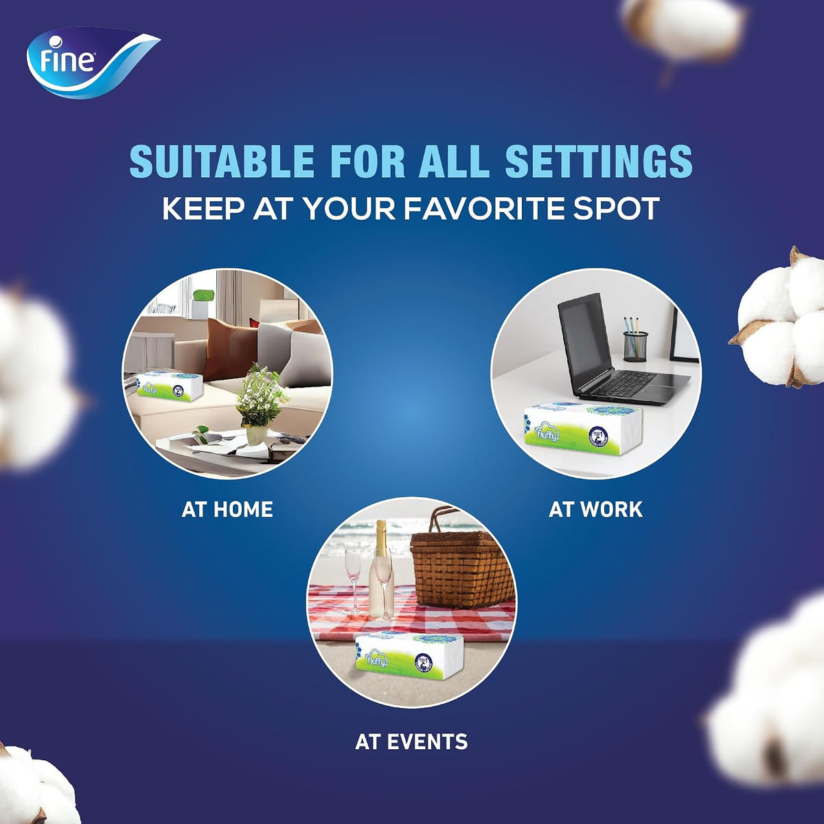 Fine Fluffy Facial Tissue, 20 packs of 200 sheets x 2 Ply — additional view 4