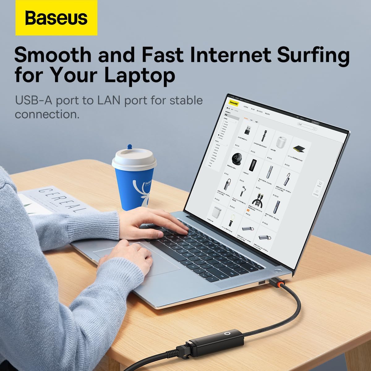 Baseus Lite Series USB to RJ45 Ethernet Adapter, 1000Mbps Gigabit LAN Adapter, USB-A to Ethernet Network Converter for Laptops - Black — RJ45-USB A — Black