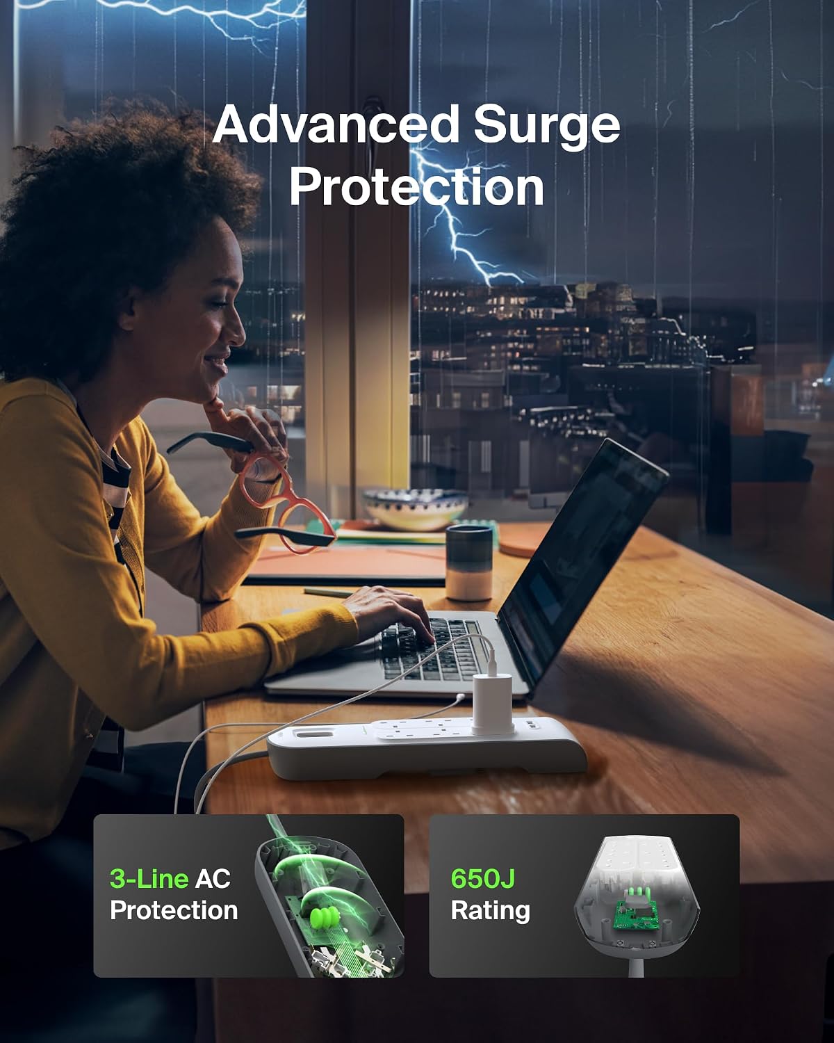 Belkin 6 Way 2 Meter Surge Protection Strip with 2 x 2.4 Ampere USB Charging