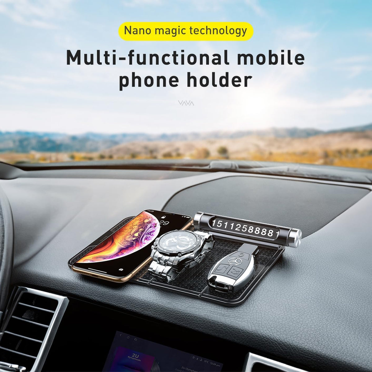 Baseus Car Dashboard Anti-Slip & Foldable Rubber Pad - Universal Non-Slip Silicone Sticky Mat for Phones, Sunglasses, Keys, Reusable & Heat Resistant