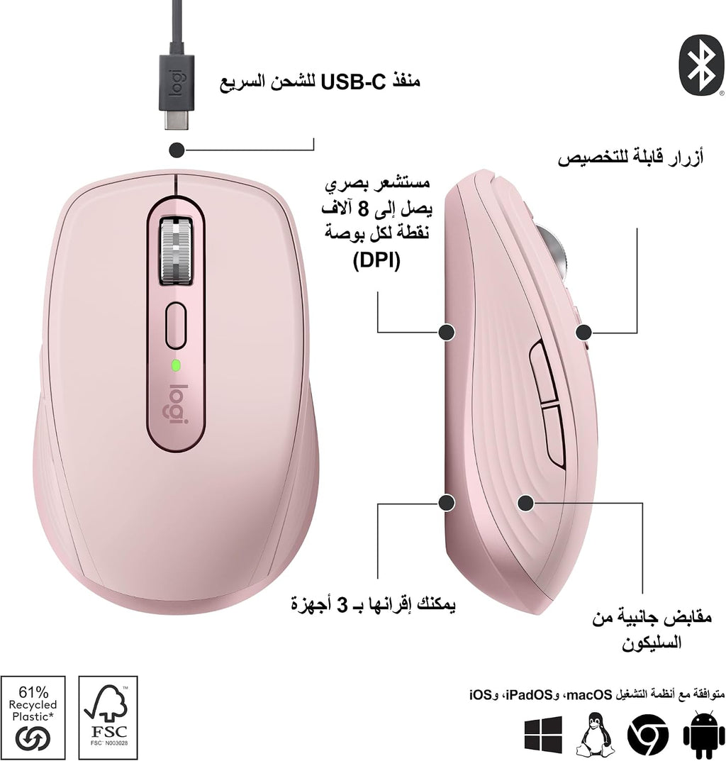Logitech MX Anywhere 3S Wireless Mouse — Rose