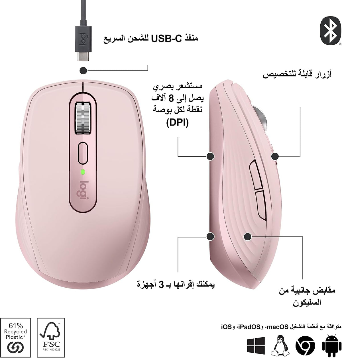 Logitech MX Anywhere 3S Wireless Mouse — Rose