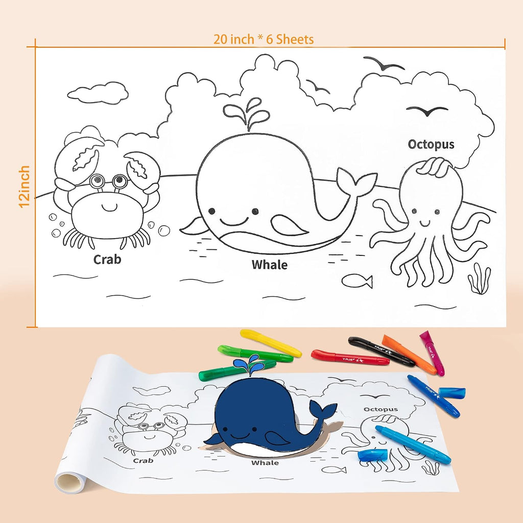 YPLUS Animal Colouring Paper Roll — 120 × 11.8 Inches