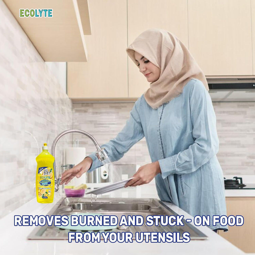 ECOLYTE+ Dishwashing Liquid Soap, Platinum Antibacterial Detergent & Perfect Shine (Lemon, 1 Liter) — additional view 4