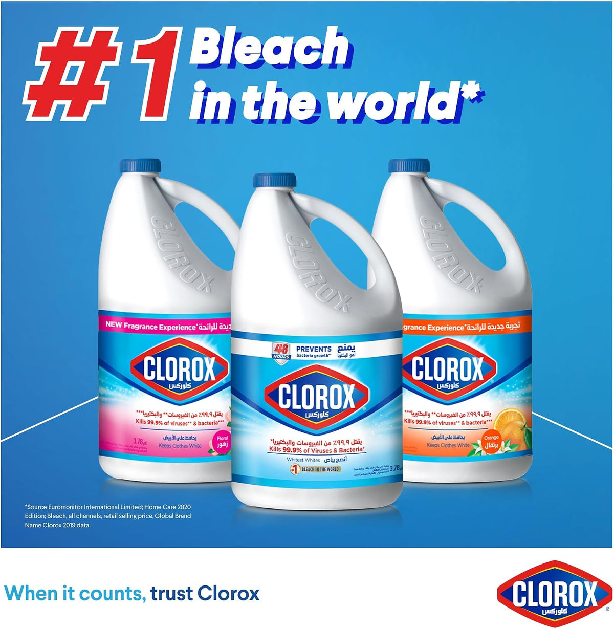 Clorox Liquid Bleach 3.78L, Kills 99.9% of Viruses and Bacteria, 48 Hours Prevents Bacteria Growth, Removes Stains — additional view 6