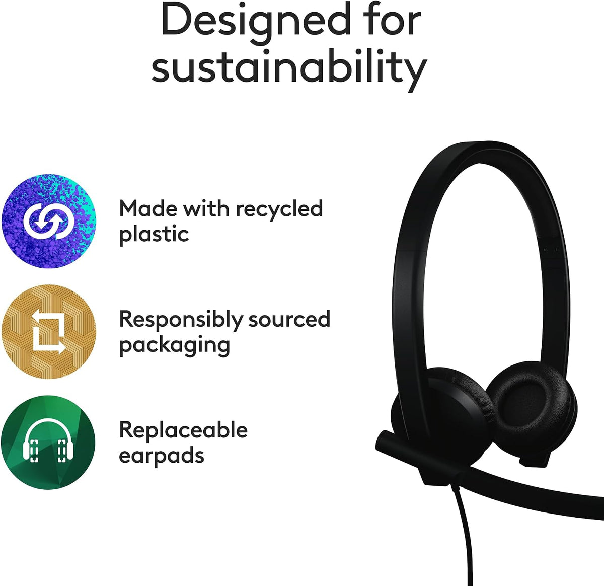 Logitech H570E USB-A Stereo Headset — Teams — Black