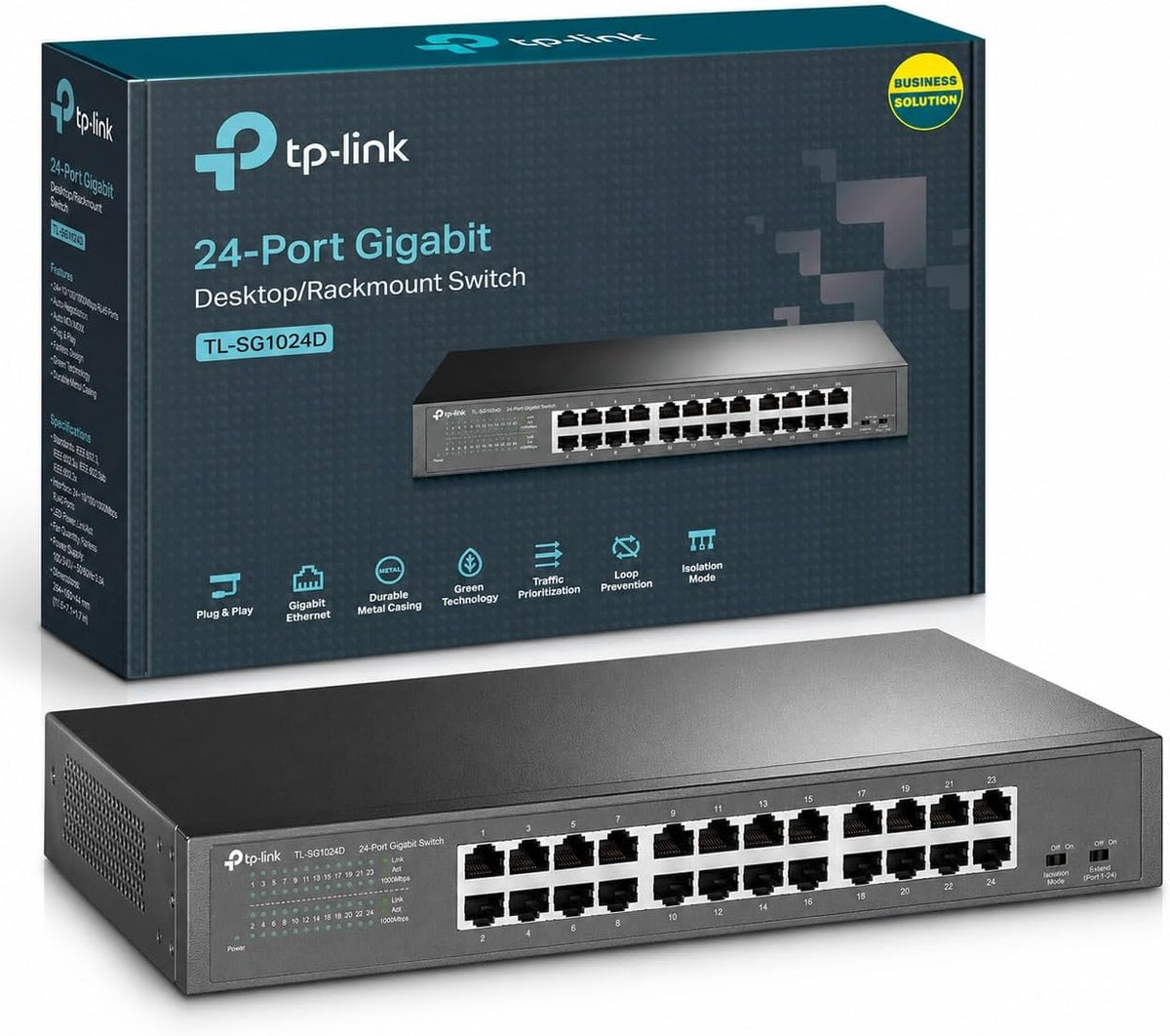 TP-Link 24-Port Gigabit Ethernet Switch, Rack-Mount/Desktop, Steel Case(TL-SG1024D)