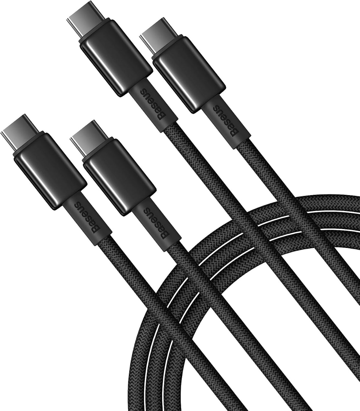 Baseus USB C Cable, 2-Pack 3.3ft 100W 5A Fast Charging USBC to USBC Cable, Zinc Alloy Nylon Braided USB Type C Charger Cord — 3.3FT+3.3FT — Black