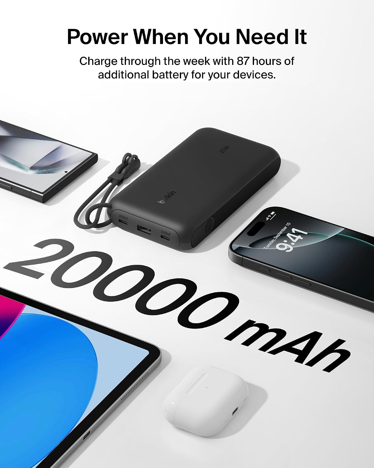 Belkin BoostCharge 20000mAh Power Bank with Digital Battery Display - Black