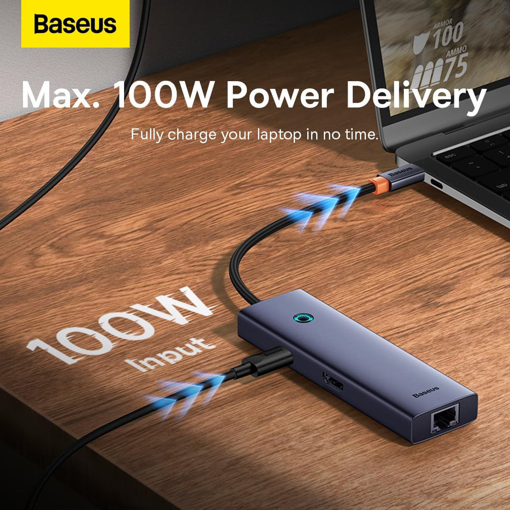 Baseus UltraJoy USB-C Hub 7-in-1 — HDMI 4K 60Hz, USB, PD, Ethernet and SD/TF — Space Grey