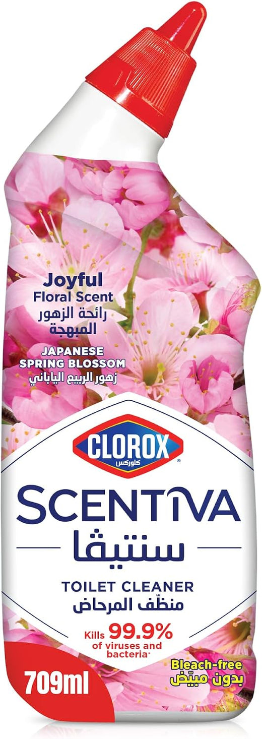 Clorox Scentiva Toilet Cleaner 709 ml, Japanese Spring Blossoms, Bleach Free, Kills 99.9% of Viruses and Bacteria