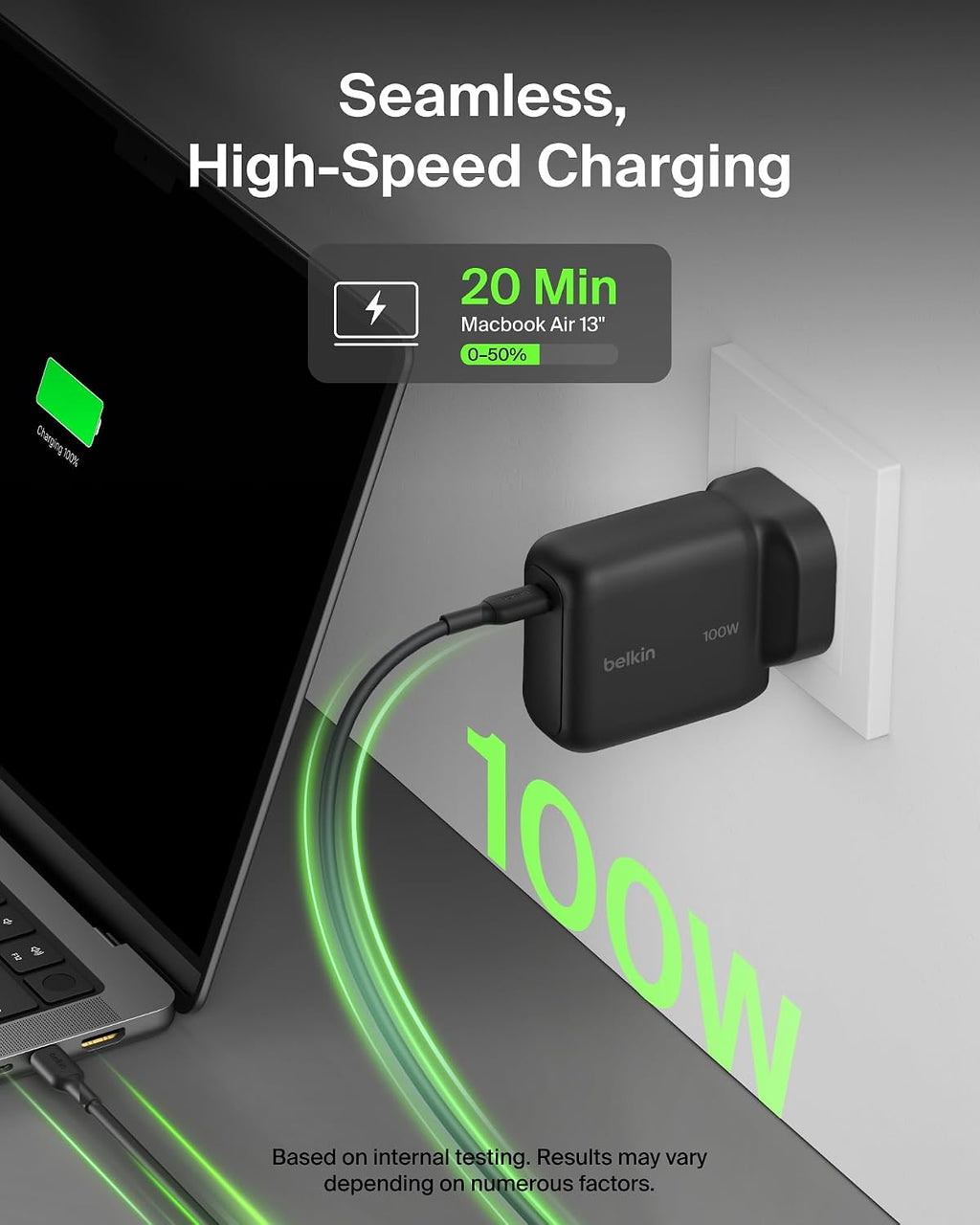 Belkin BoostCharge USB C Plug Charger 100W, GaN Compact and Foldable Plug Charger, Fast Charging for iPhone 17, Samsung Galaxy S26, Pixel 10, AirPods, Tablet, MacBook, Chromebook - Black