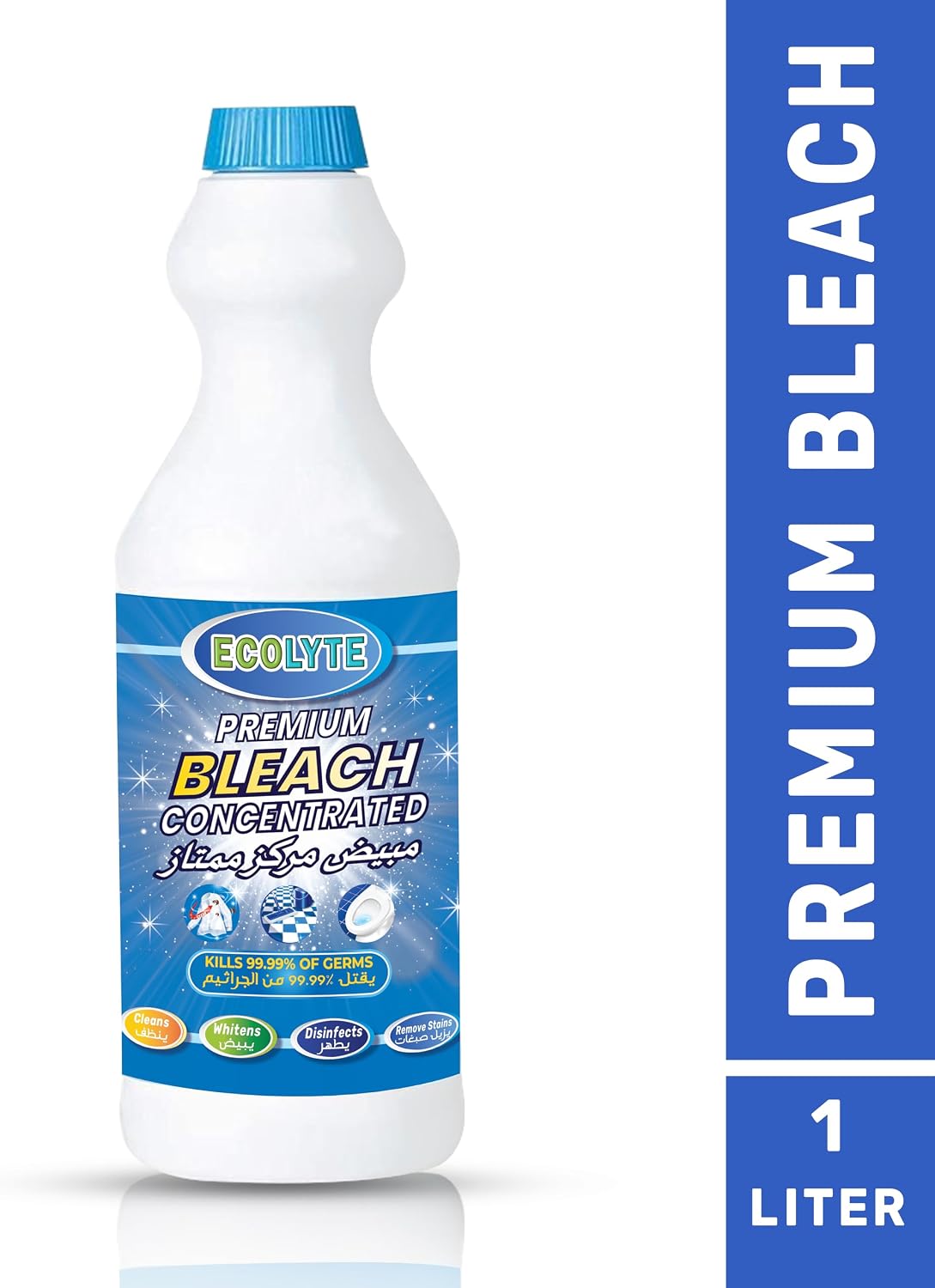 ECOLYTE+ Bleach Premium, For White Clothes, Removes Tough Stains, Brighter Whites, Ideal for Bathroom Taps, Basins, Showers & Toilet Cleaner (1 Liter) — additional view 3