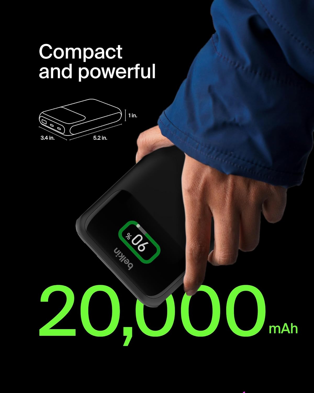 Belkin BoostCharge 20000mAh Laptop Power Bank with 3 USB Ports- Black
