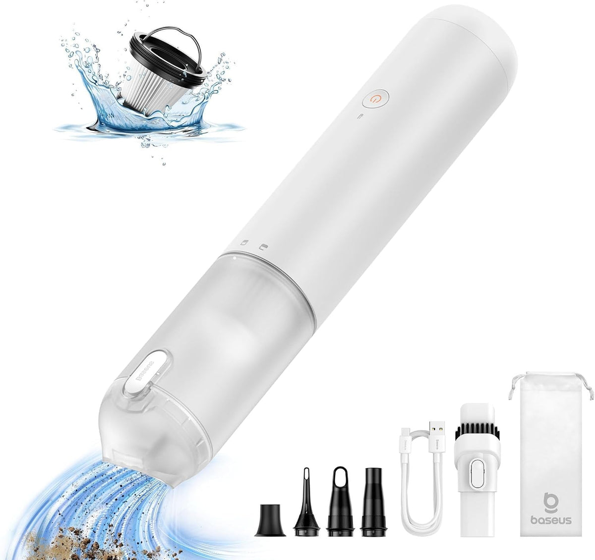 Baseus Car Vacuum Cleaner High Power, A3 Lite 12000PA Handheld Vacuum with Single Touch Empty, USB C Fast Charging — 12000Pa- A3 Lite — White