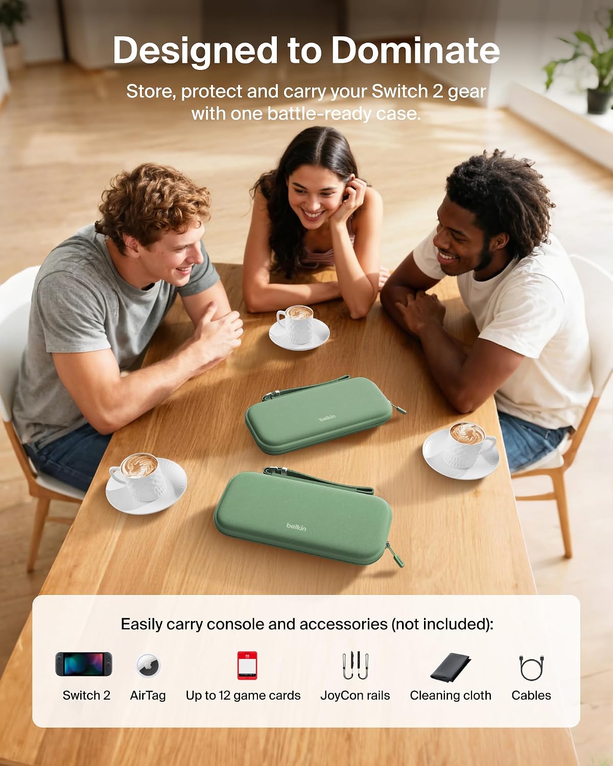 Belkin Gaming Nintendo Switch Case Travel Bag with AirTag Holder & Game Card Storage Pocket - Portable Lightweight Carrying Case with Hard Shell & Soft Interior